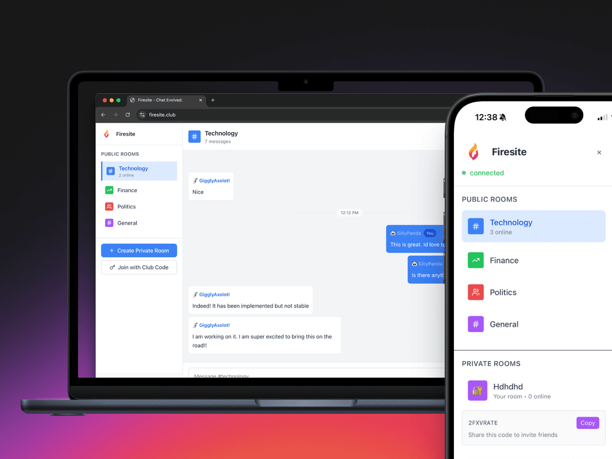 Firesite - A dead simple chat app preview