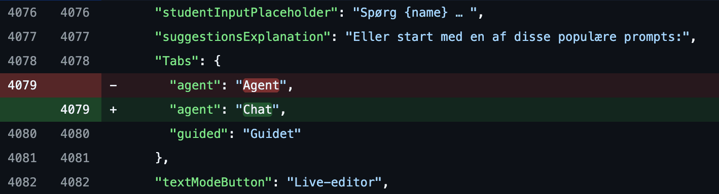Pull request diff changing the displayed label from Agent to Chat while keeping the internal agent key unchanged.